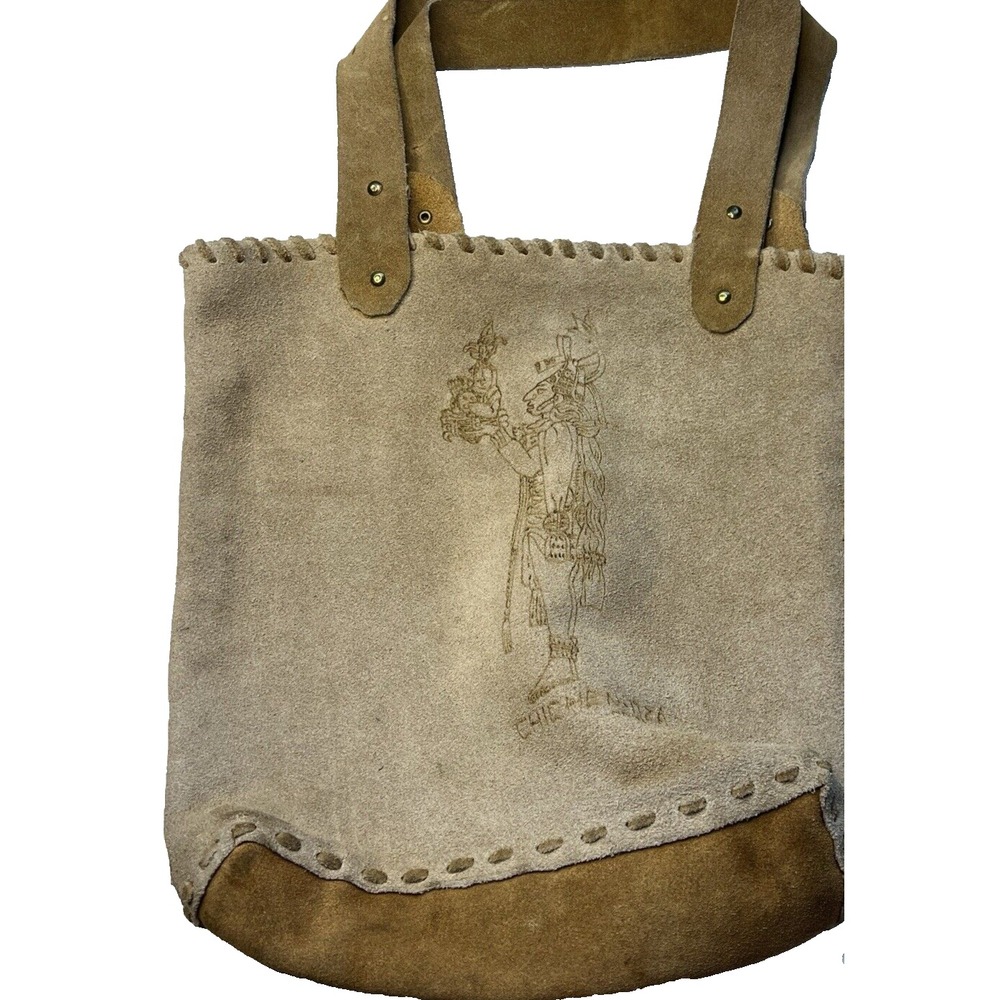Vintage‎ Mexican Ethnic Tribal Leather Tote Bag Brown Indigenous